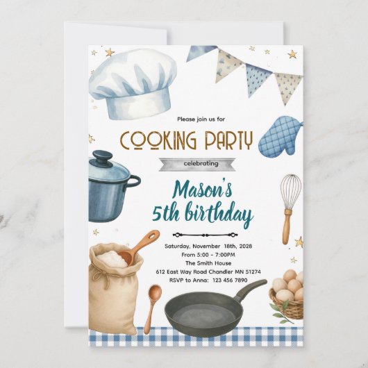 Little Chef cooking baking party invitation (Devant)
