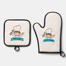 "Little Chef" Kids' Graphic  Ovenwant & Pannenlap Set