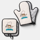 "Little Chef" Kids' Graphic Ovenwant & Pannenlap Set (Voorkant / Achterkant)