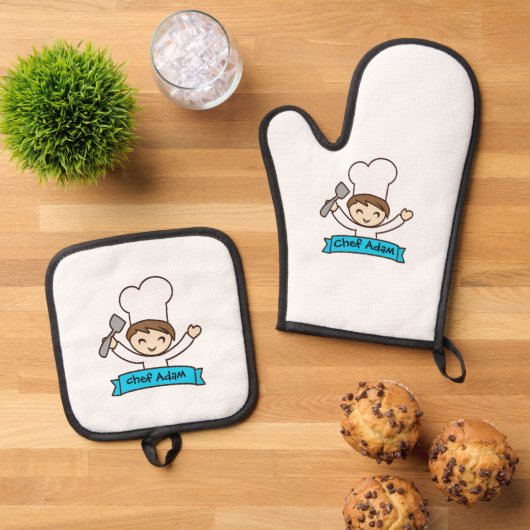 "Little Chef" Kids' Graphic Ovenwant & Pannenlap Set (Top down)