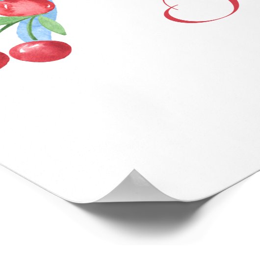 Little Cherry Blue Bow Baby shower Welkom Poster (Hoek)