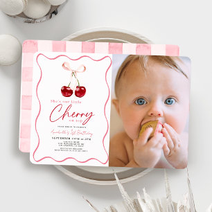 Little Cherry op Top Ribbon Foto 1e verjaardag Kaart