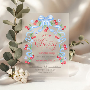 Little Cherry op weg naar Blue Bow Boy baby shower Acryl Uitnodigingen
