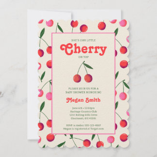 Little Cherry Retro Girl Baby shower Uitnodigen: I Kaart