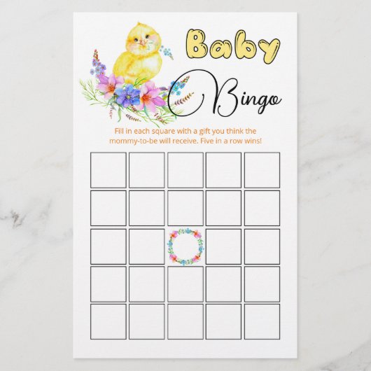 Little Chick Baby shower Bingo (Voorkant)