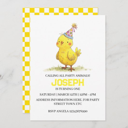 Little Chick Boerderij Birthday Chicken (Voorkant / Achterkant)