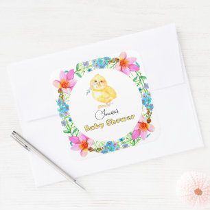 Little Chick Floral Baby shower Vierkante Sticker
