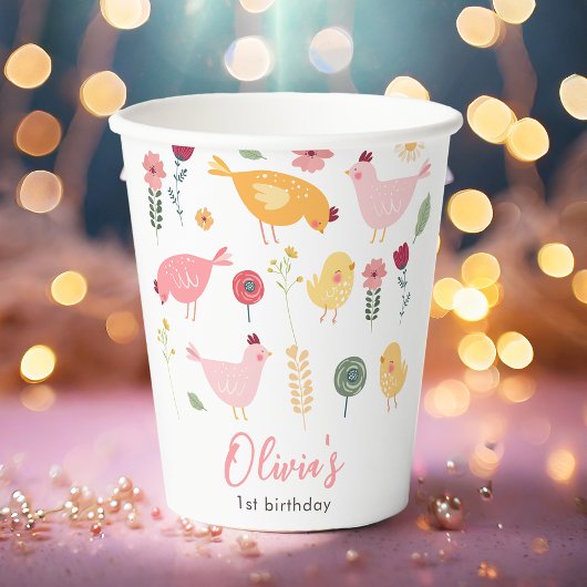 Little Chick Girl Boerderij Easter Chicken Birthda Papieren Bekers