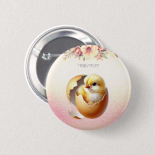 Little Chick Hatching Floral Button (Voorkant /achterkant)