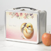 Little Chick Hatching Floral Metal Lunch Box (In situ)