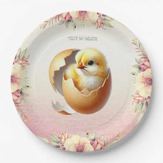 Little Chick Hatching Floral Paper Bord (Voorkant)