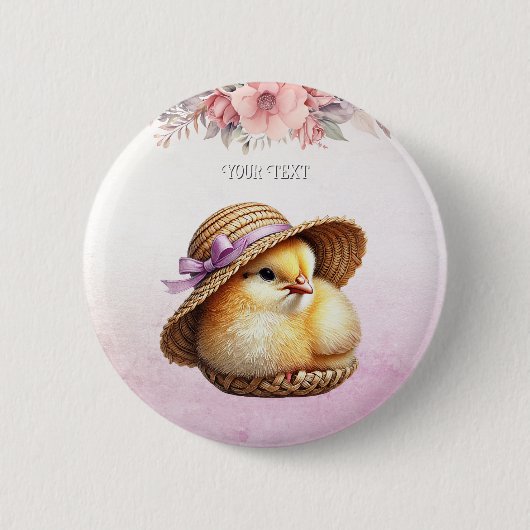Little Chick Pink Ribbon Button (Voorkant)