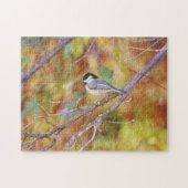 Little Chickadee Bird in Herfst Trees Art Puzzle Legpuzzel (Horizontaal)