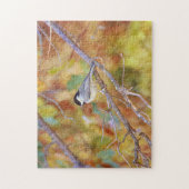 Little Chickadee Bird in Herfst Trees Art Puzzle Legpuzzel (Verticaal)