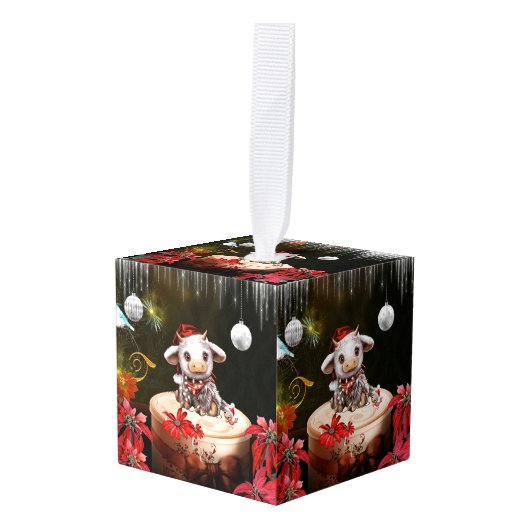 Little christmas cow kubus ornament (Voorkant hoekig)