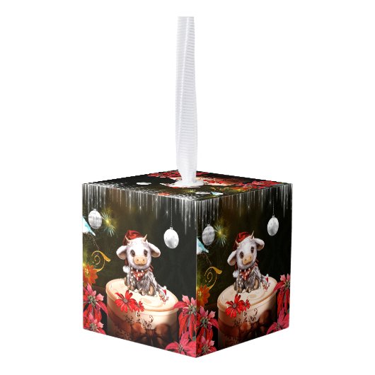 Little christmas cow kubus ornament (Achter hoekig)