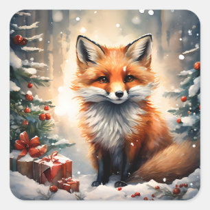 Little Christmas Fox Vierkante Sticker