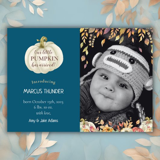 Little Citrouille Fall Baby Birth Photo Faire-part