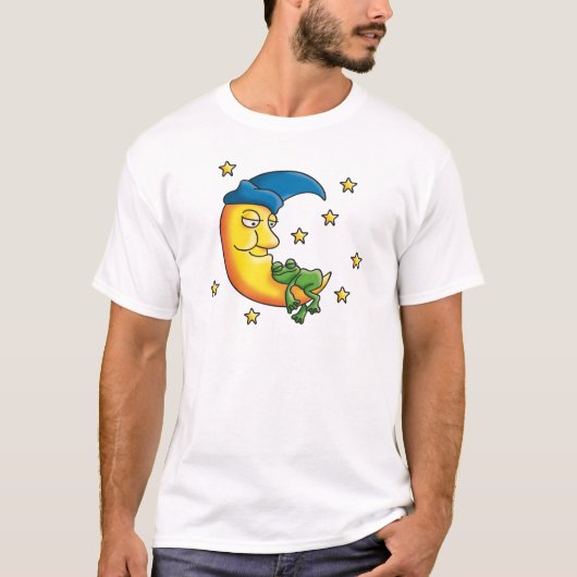 little comic frog sleeping on the moon t-shirt (Voorkant)