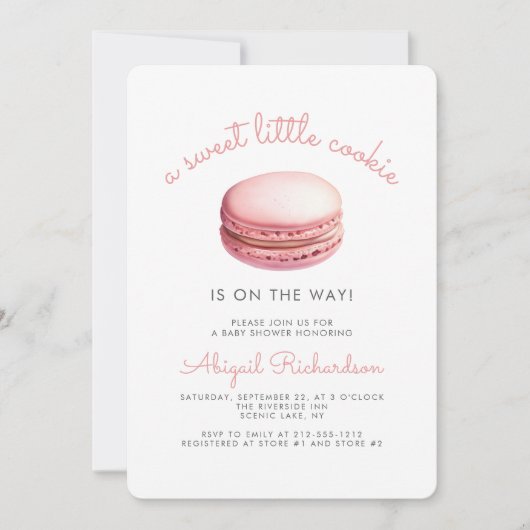 Little Cookie Macaron QR Code Roze Baby shower Kaart (Voorkant)