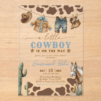 Little Cowboy Baby Shower Baby Clothes Watercolor Acryl Uitnodigingen