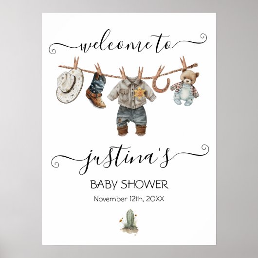 Little Cowboy Baby shower Boy Clothesline Welkom Poster (Voorkant)