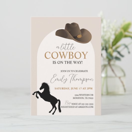 Little Cowboy Baby shower Invitation Kaart (Staand voorkant)