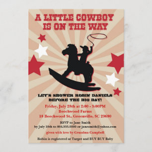 Little Cowboy Baby shower Invite, Rocking Horse Kaart