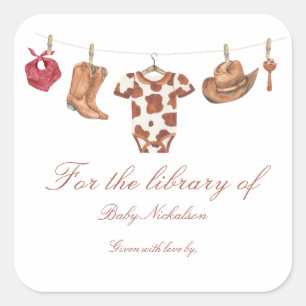 Little Cowboy Baby shower - voor de bibliotheek va Vierkante Sticker