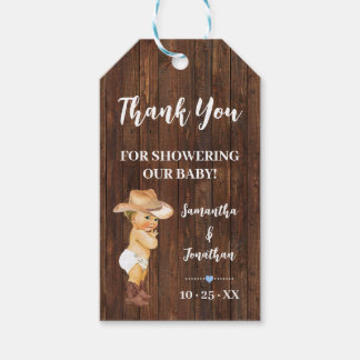 Little Cowboy Blue Baby shower Faux Wood Favor Cadeaulabel