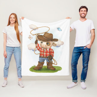 Little Cowboy Cute Bull Fleece Deken
