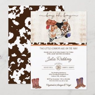 Little Cowboy Twin Boys Western V2 Baby shower Kaart
