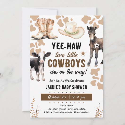 Little Cowboys Rodeo Animals Baby Kaart (Voorkant)