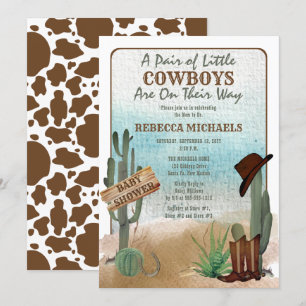 \Little Cowboys Western Boy Twins Baby shower Kaart