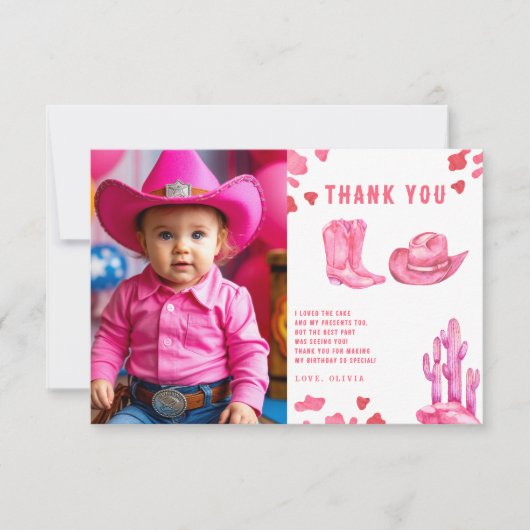 Little Cowgirl Birthday Party Thank you Bedankkaart (Voorkant)