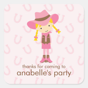 Little Cowgirl Westerne Birthday Party Vierkante Sticker