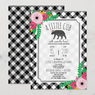 Little Cub Plaid Zwart + Wit Girly Baby shower Kaart