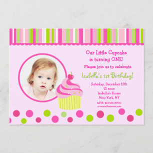 Little Cupcake Photo Birthday Party Invitations Kaart