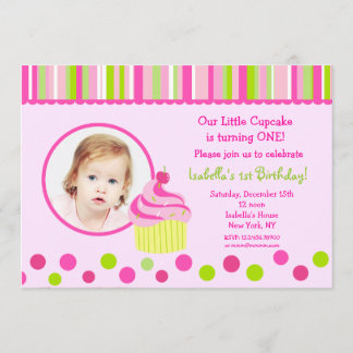 Little Cupcake Photo Birthday Party Invitations Kaart