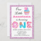 Little Cupcake Roze Lila Glitter 1st Birthday One Kaart (Voorkant)