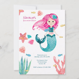 Little Cute Mermaid Birthday Party Invitation Kaart