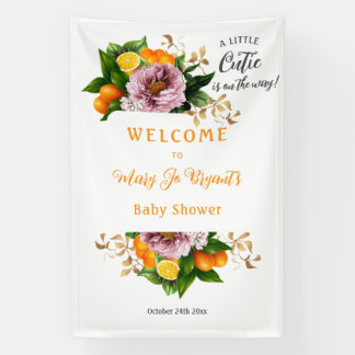 Little Cutie Baby shower Bloemen en Fruit Spandoek