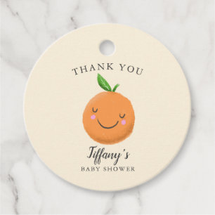 Little Cutie Baby shower geel Clementine Bedankjes Labels