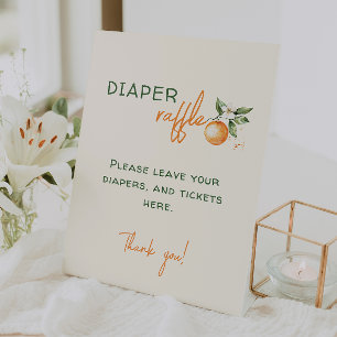 Little Cutie Citrus Baby shower Diaper Raffle Reclamebord Met Voetstuk