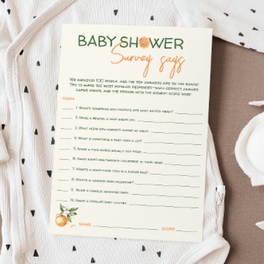 Little Cutie Citrus Baby shower onderzoek zegt Kaa Kaart