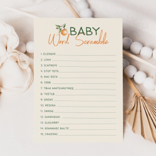 Little Cutie Citrus Baby Word Scramble Game Kaart
