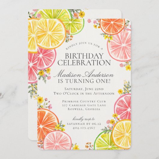 Little Cutie Citrus Bloemen Sinaasappel Verjaardag Kaart (Voorkant / Achterkant)