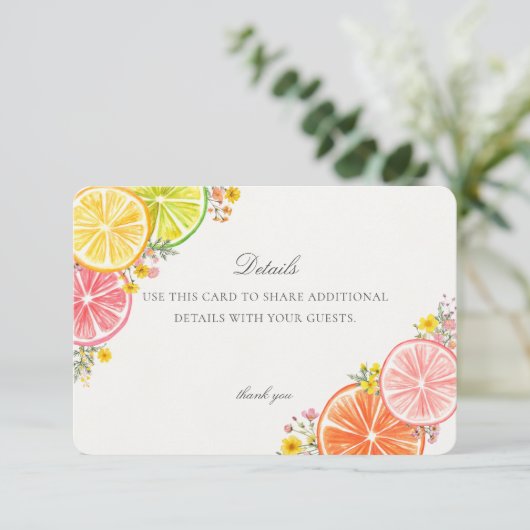 Little Cutie Citrus Bloemige Evenement Details Inv Informatiekaartje (Staand voorkant)