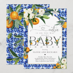 Little Cutie Citrus Botanical Oranje Baby shower Kaart