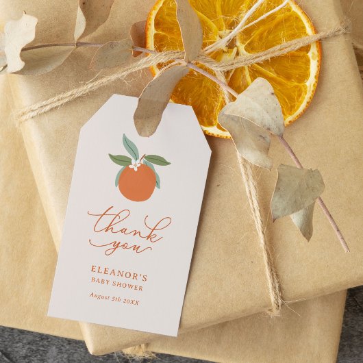Little Cutie Citrus Sinaasappels Baby shower Cadeaulabel